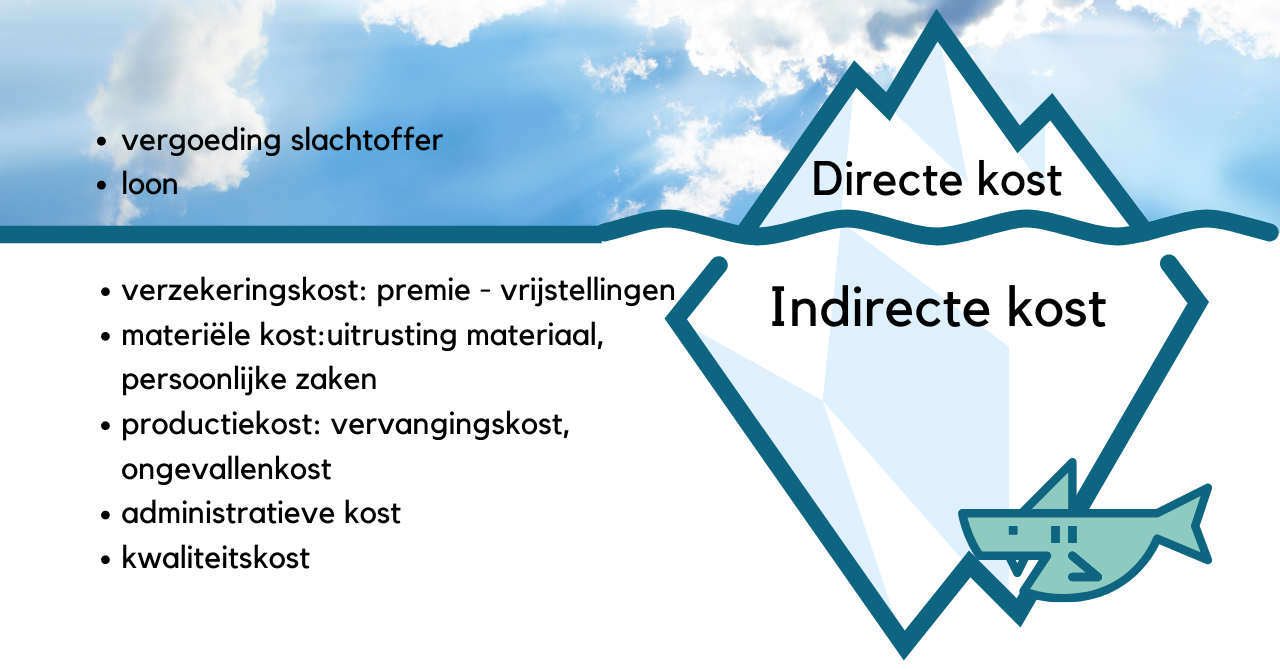 Een ijsberg weergeeft de directe en indirecte kosten van de gevolgen van agressie.